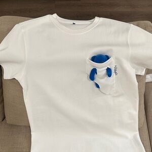 Ader Error White Pocket Tee with Blue Plush Bear